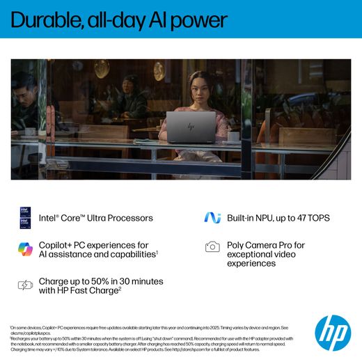 HP 14" Laptop - Intel® Core™ Ultra 7, 1TB SSD, 16 GB RAM - Silver - AI power