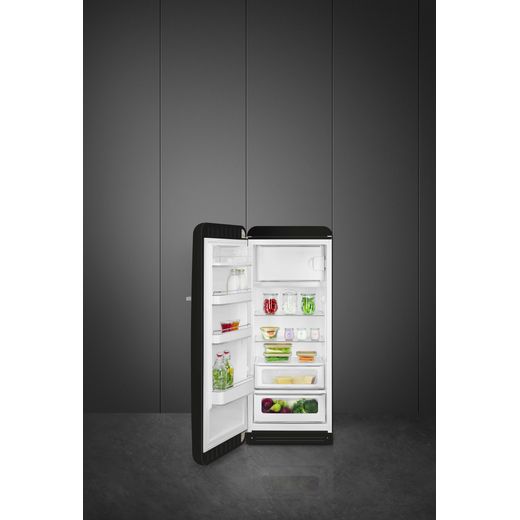 Smeg Left Hand Hinge FAB28LBL6UK 153cm High Small Fridge with Ice Box - Black - Front with door open shot
