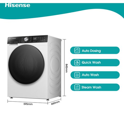 Hisense WF5S1245BW 12kg Washing Machine with 1400 rpm - White - Annotation - Dimensions shot