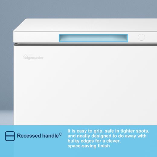 Fridgemaster Chest Freezer - White - Annotation -  Recessed handle shot