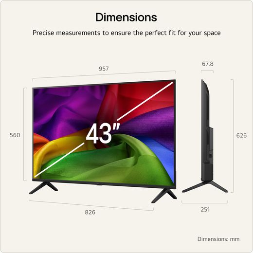 LG NANO AI NU80 43" 4K Ultra HD Smart TV - Annotation - dimension shot 