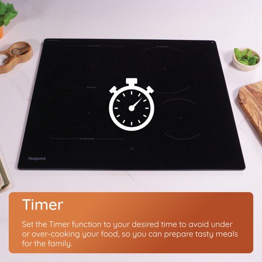 Hotpoint HTX6014DCF 59cm Induction Hob - Black - Annotation - Timer