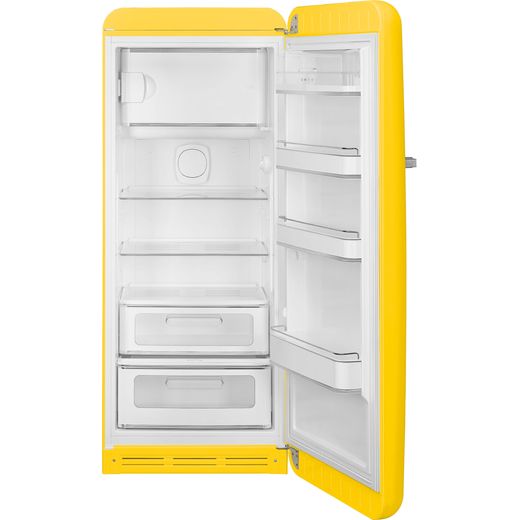 Smeg Right Hand Hinge FAB28RYW6 153cm High Small Fridge with Ice Box - Yellow - Door open