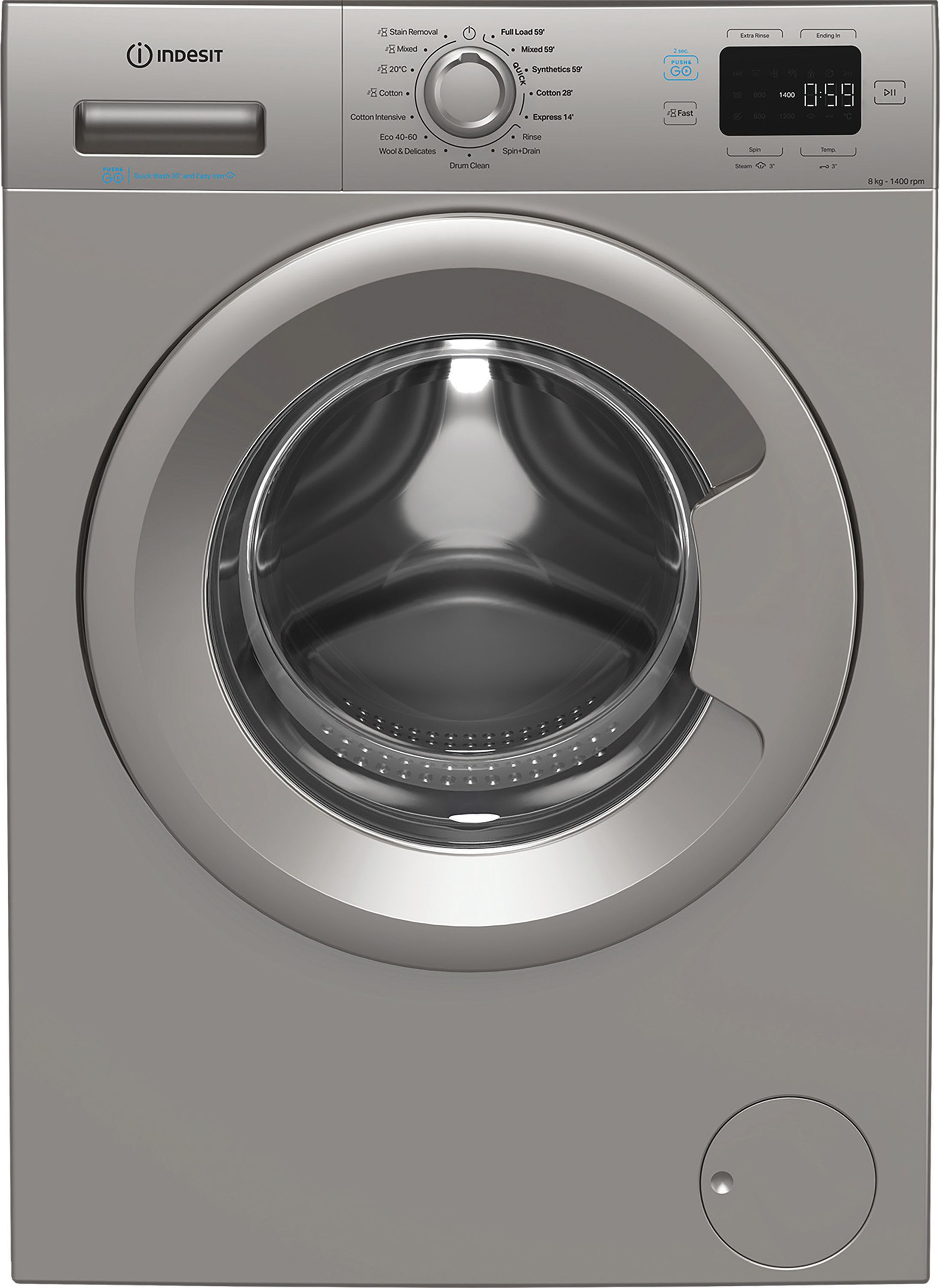 Indesit Push&Go IP 846S PUSH&GO UK 8kg Washing Machine with 1400 rpm - Silver - A Rated, Silver