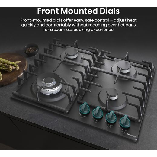 Hisense GM663BHF 60cm Gas Hob - Black - Annotation - Front mounted disc shot 