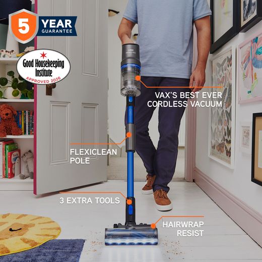 Vax HomePro Pet Cordless Vacuum Cleaner with up to 45 Minutes Run Time - Graphite / Blue - annotation - good housekeeping shot