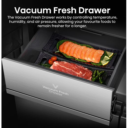 Hisense American Fridge Freezer - Silver Glass - Annotation - Vacuum fresh drawer