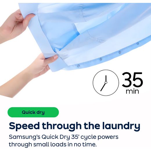 Samsung Series 7 OptimalDry™ DV90T6240LN Wifi Connected 9Kg Heat Pump Tumble Dryer - Graphite  - Annotation - Quick dry 35 shot
