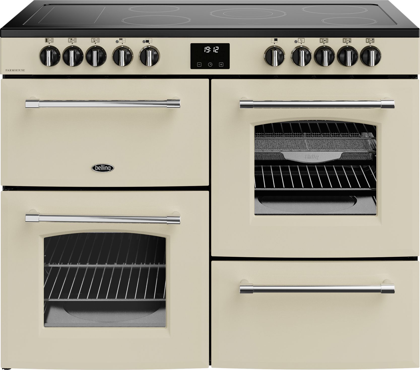Image of Belling Farmhouse 110E 110cm wide Electric Range Cooker with Ceramic Hob - Cream - A/A Rated, Cream