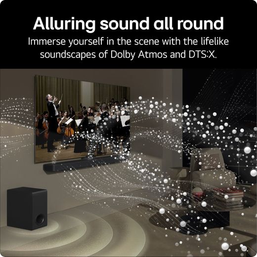 LG US70TR.AGBRLLK Bluetooth 5.1.1 Soundbar - Black - Annotation - Dolby atmos and DTSX shot
