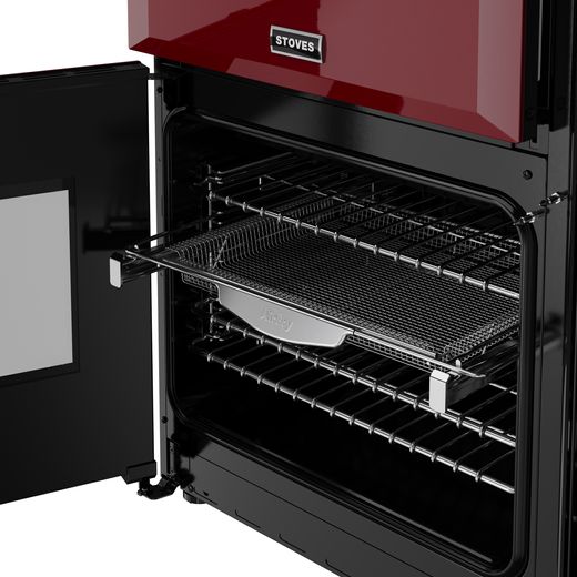 Stoves Richmond DX 90DF 90cm Dual Fuel Range Cooker - Garnet Red - Close up rack shot 