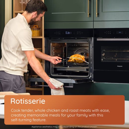 Hotpoint HOI4S8PM0XUK Built In Electric Single Oven with Pyrolytic Cleaning - Stainless Steel - Annotation - Rotisserie
