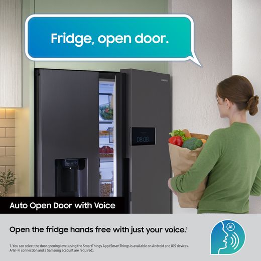 Samsung Series 9 AI Home American Fridge Freezer - Silver - Annotation - Auto door open with voice