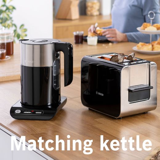 Bosch Styline TAT8613NGB 2 Slice Toaster - Black - Annotation - matching kettle shot