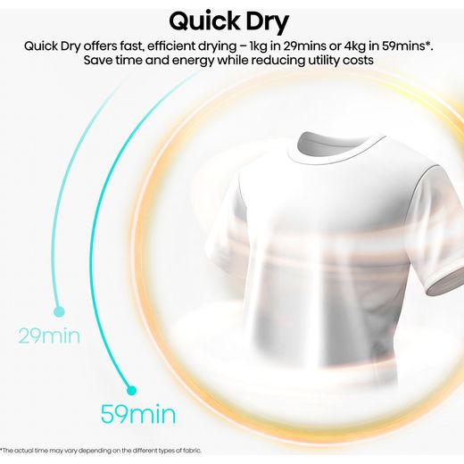Hisense 1i KitchenFit Series DH1I800UBEEA 8Kg Heat Pump Tumble Dryer - Black - annotation - quick dry shot
