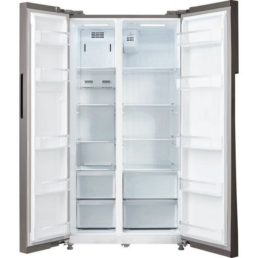 Midea American Fridge Freezer - Stainless Steel - front with door open shot 