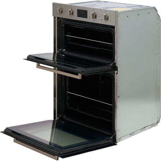 Smeg Cucina DOSF400B Built In Electric Double Oven - Black - Left perspective with door open shot