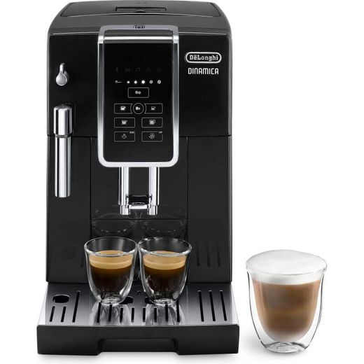 De'Longhi Dinamica ECAM350.15.B Bean to Cup Coffee Machine - Black - front with coffee cup
