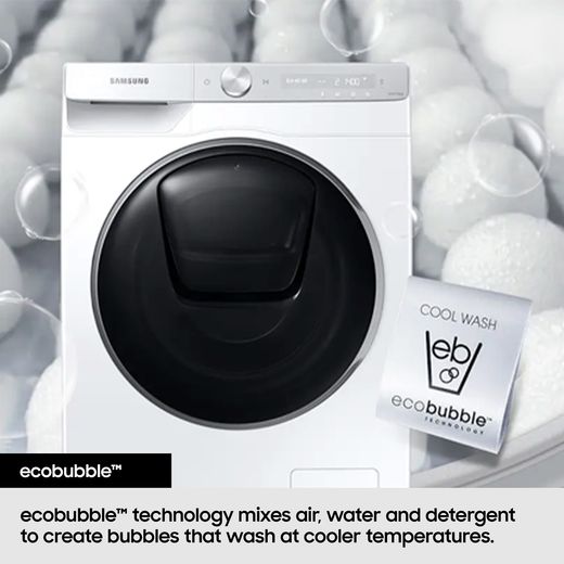 Samsung Series 5 AI Energy WW80FG5L32AEEU Washing Machine with 1200 rpm - White - Annotation - Eco bubble shot