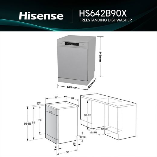Hisense Hi4 Standard Dishwasher - Silver - Dimensions