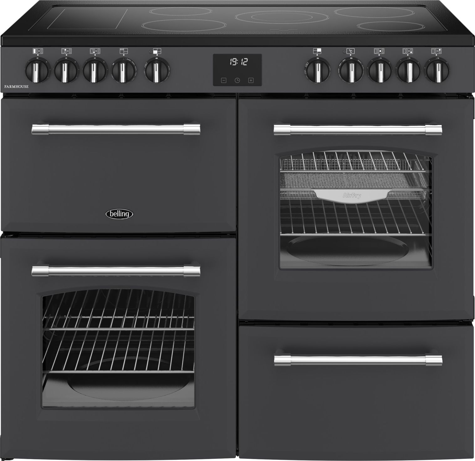 Image of Belling Farmhouse 100E 100cm wide Electric Range Cooker with Ceramic Hob - Anthracite - A/A Rated, Grey