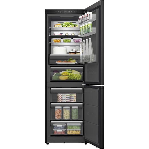 Hisense KitchenFit Eclipse Series 60/40 Total No Frost Fridge Freezer - Black / Stainless Steel - Front with door open shot 