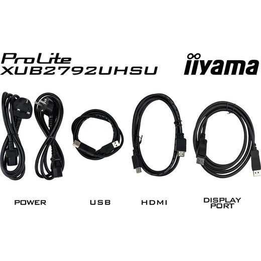 iiyama ProLite XUB2792UHSU-B6 27" 4K Ultra HD 60Hz Monitor - Black - Annotation - Cables shot