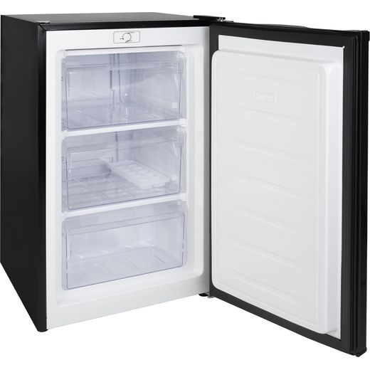 Russell Hobbs Integrated Under Counter Freezer with Fixed Door Hinge Kit  - right persective door open shot 