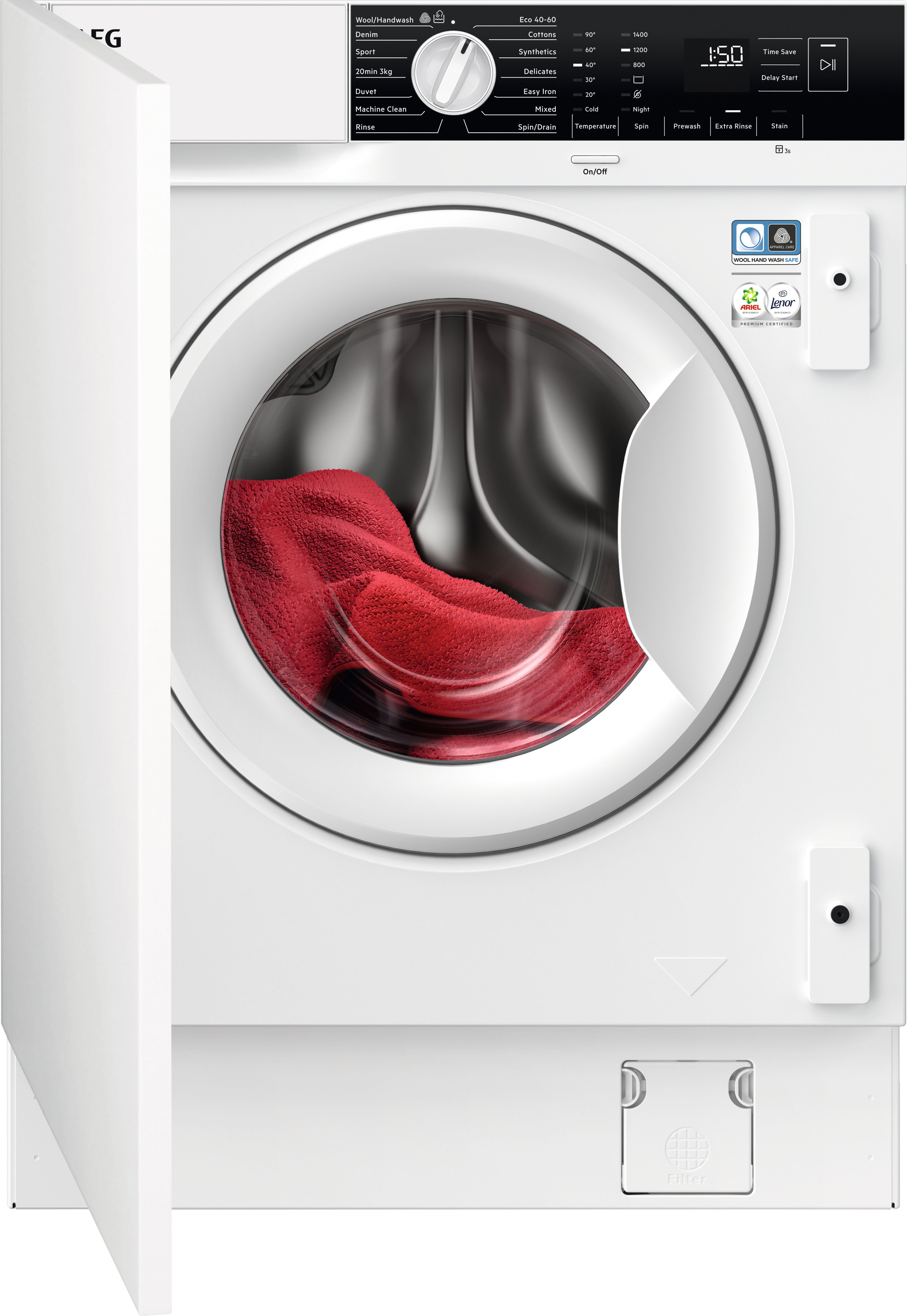 Image of AEG 6000 AutoSense LFX6G7434BI Integrated 7kg Washing Machine with 1400 rpm - White - B Rated, White