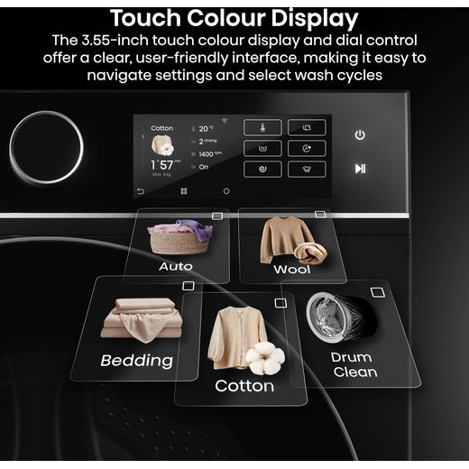Hisense 5i KitchenFit Series WF5I1245BBR 12kg Washing Machine with 1400 rpm - Black -  Annotation - Colour display shot