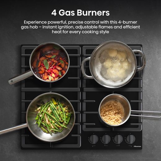 Hisense Hi2 HIPK2PBN60G1 Built In Electric Single Oven and Gas Hob Pack - Annotation - 4 gas burner shot