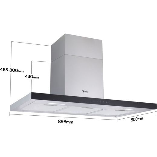 Midea MH90M21ET33SG-UK 90cm Chimney Cooker Hood - Stainless Steel - Dimensions