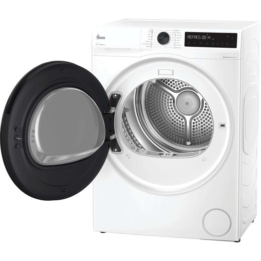 Hoover Pro Dry Series 5 HBP 9N3BX-80 Wifi Connected 9Kg Heat Pump Tumble Dryer - White - left perspective with door open shot