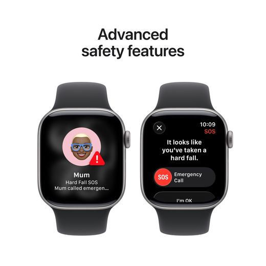 Apple in Black Sport Band - Annotation - Advanced safety features