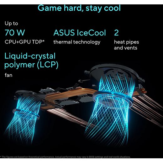 ASUS V16 V3607VH 16" Gaming Laptop - NVIDIA® GeForce® RTX™ 5050, 512GB SSD - Black - Annotation - Game hard stay cool shot