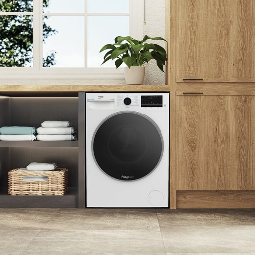 Beko B5W5941BDW 9kg Washing Machine with 1400 rpm - White - Washing machine in utility room shot