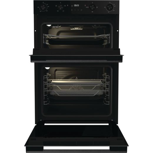 Hisense Hi6 Built In Electric Double Oven - Black - Front with door open shot 