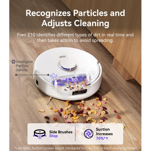Narwal Freo Z10 Robotic Vacuum Cleaner - Silver / White - Annotation - Recognises particles and adjusts cleaning