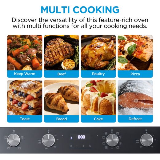 Midea MBOD70M30D0-BK Built In Electric Double Oven - Black - Annotation - Multi cooking