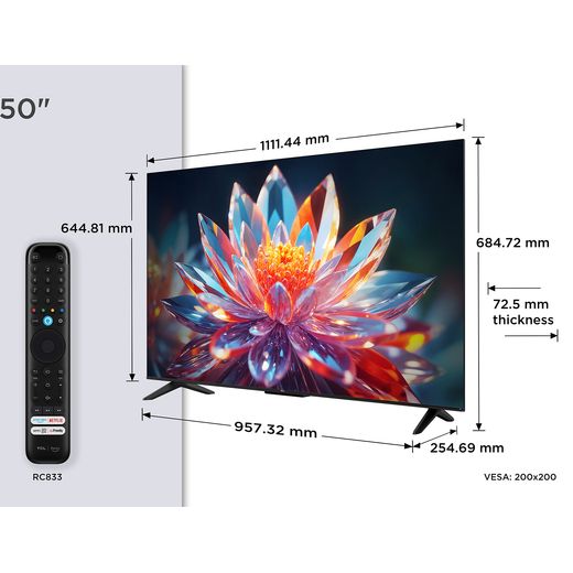 TCL T6C 50" 4K Ultra HD QLED Smart Fire TV - Annotation - Dimension shot 