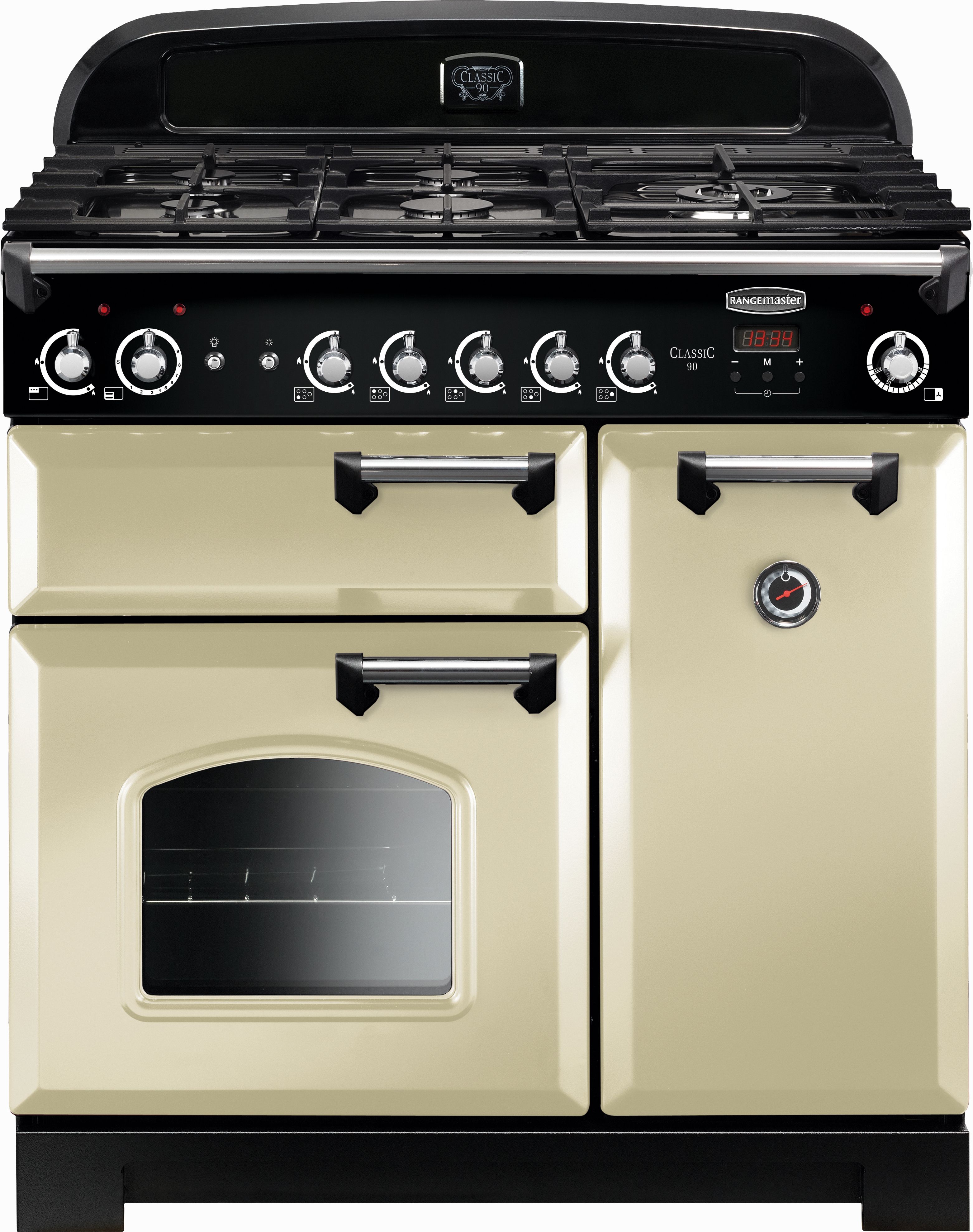 Rangemaster Classic CLA90NGFCR/C 90cm Gas Range Cooker with Electric Fan Oven - Cream / Chrome - A+/A Rated, Cream