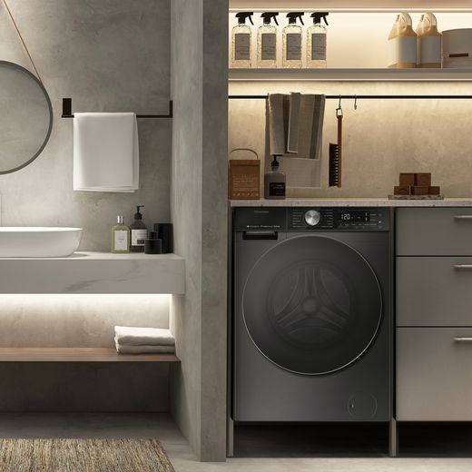Hisense 5S Series 10.5Kg / 6Kg Washer Dryer - Black - Annotation - Washer dryer in utility room shot