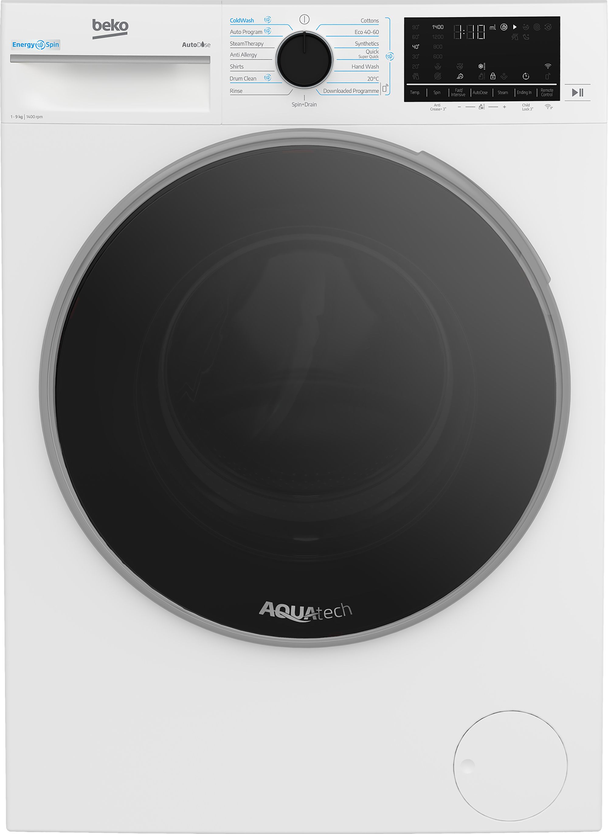 Image of Beko EnergySpin™ B5W5941BDW 9kg WiFi Connected Washing Machine with 1400 rpm - White - A Rated, White