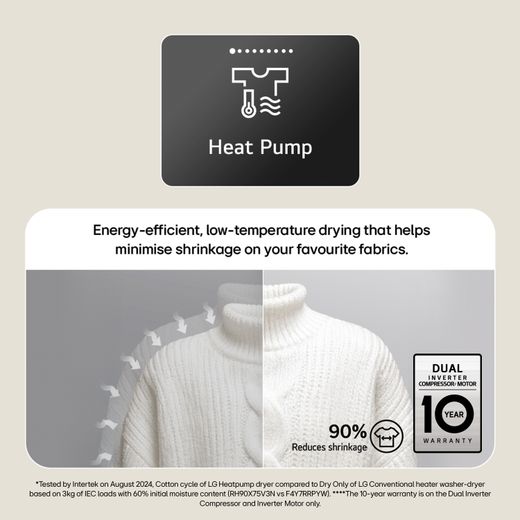 LG VX70 Series AI Dry RHX7009TBB Wifi Connected 9Kg Heat Pump Tumble Dryer - Black - Annotation - Heat pump