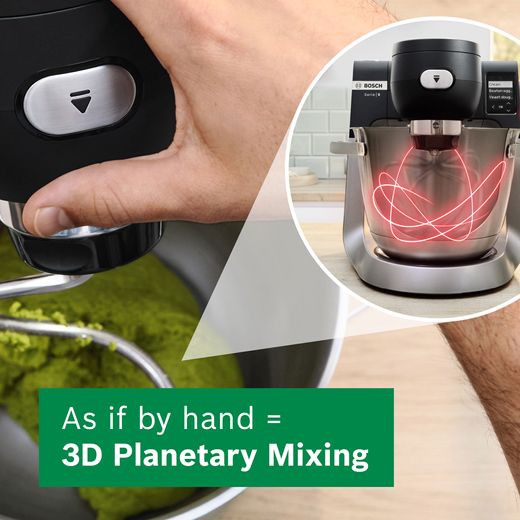 Bosch Series 6 MUMS6ZM00G Stand Mixer with 5.5 Litre Bowl - Black - Annotation - Planetary mixing shot