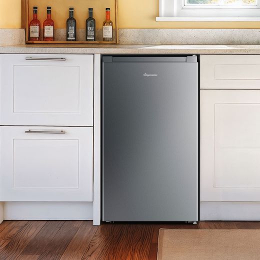 Fridgemaster MUL4892ES Compact 84cm Fridge - Silver - Fridge freezer in kitchen  shot