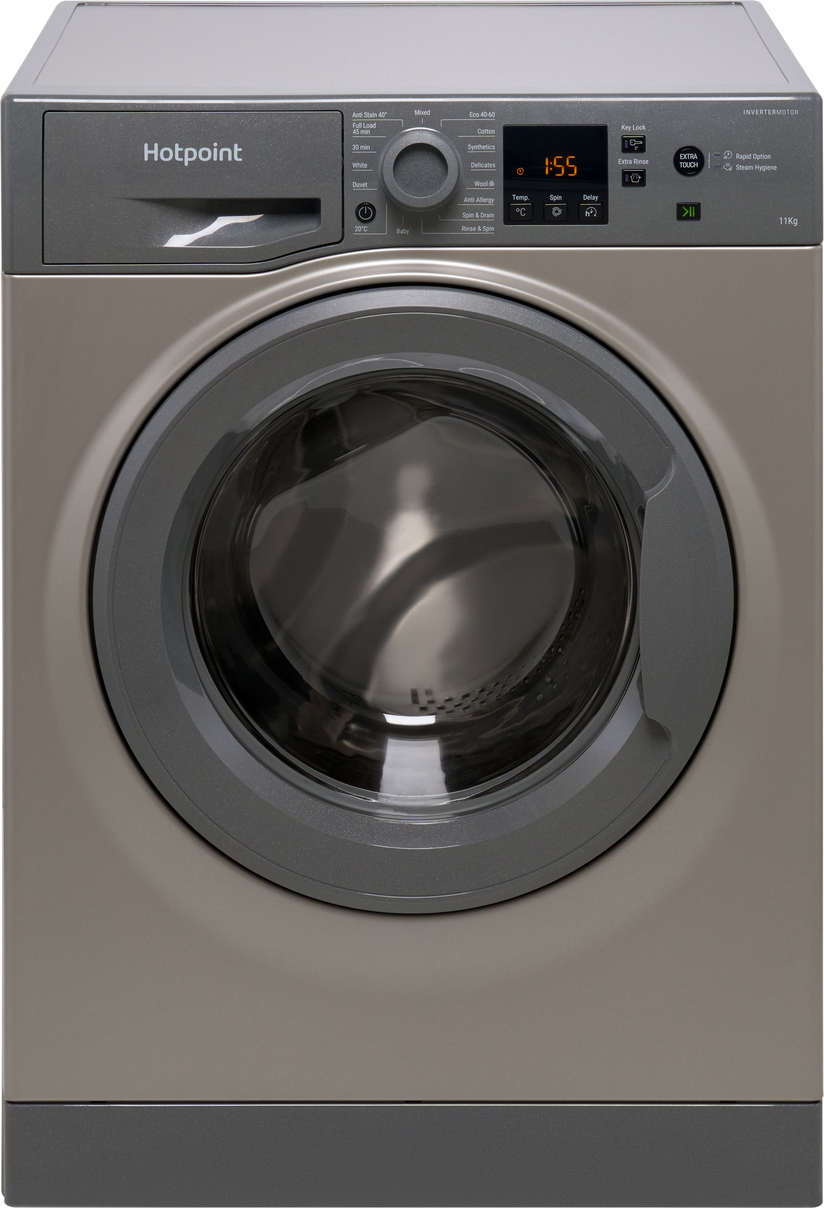 Image of Hotpoint NSWM 1146 GG UK 11kg Washing Machine with 1400 rpm - Graphite - A Rated, Silver