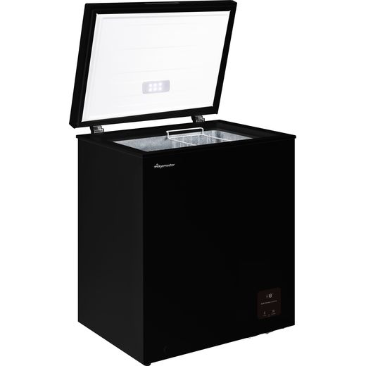 Fridgemaster Chest Freezer - Black - Right perspective with door open shot 
