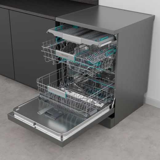 Hisense Standard Dishwasher - Stainless Steel - High perspective with door open shot