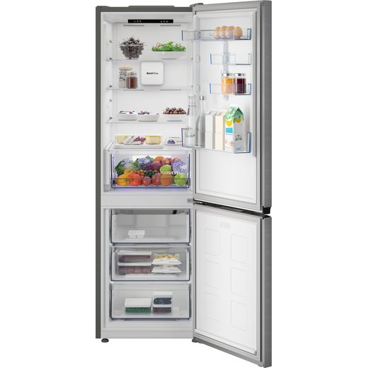 Beko CNA4686VPS 186cm 70/30 Frost Free Fridge Freezer - Stainless Steel - front with door open shot